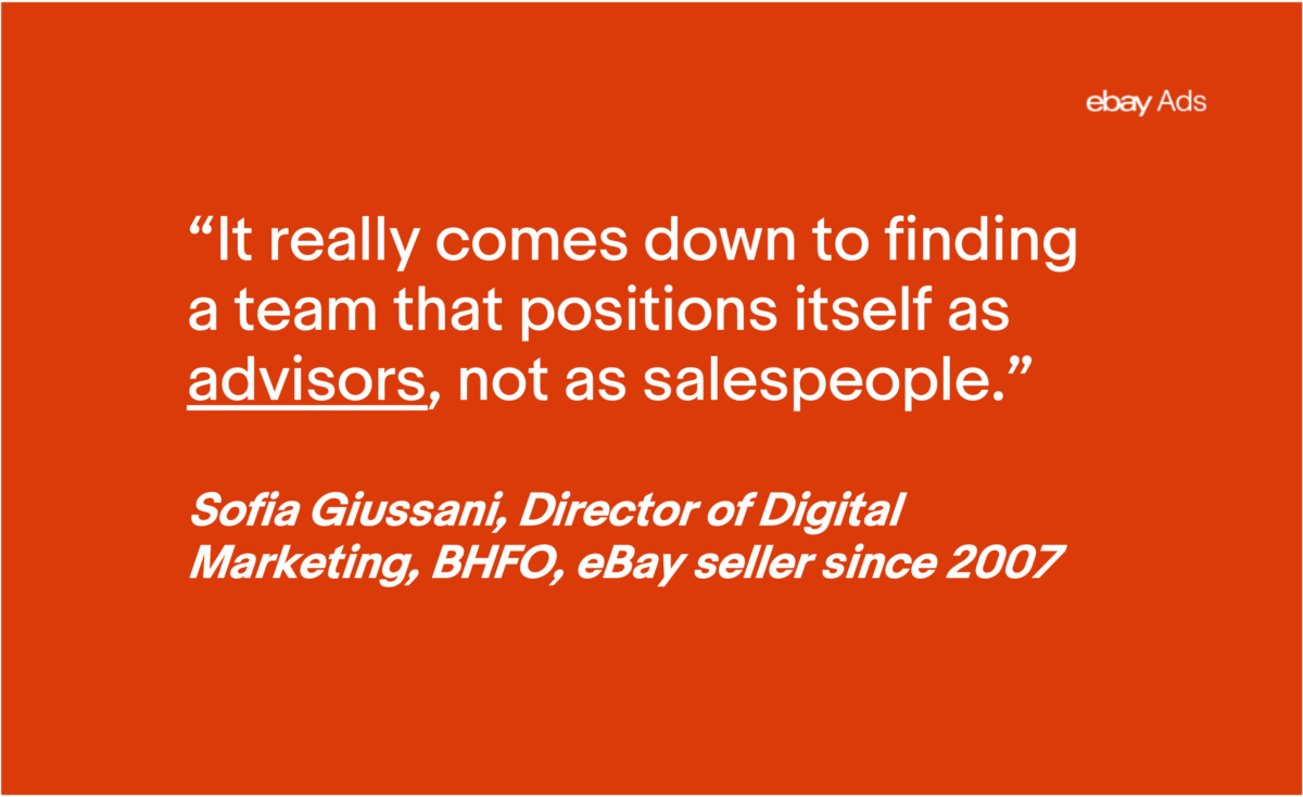 Quote from Sofia Giussani explaining the key to finding a best-in-class ads partner