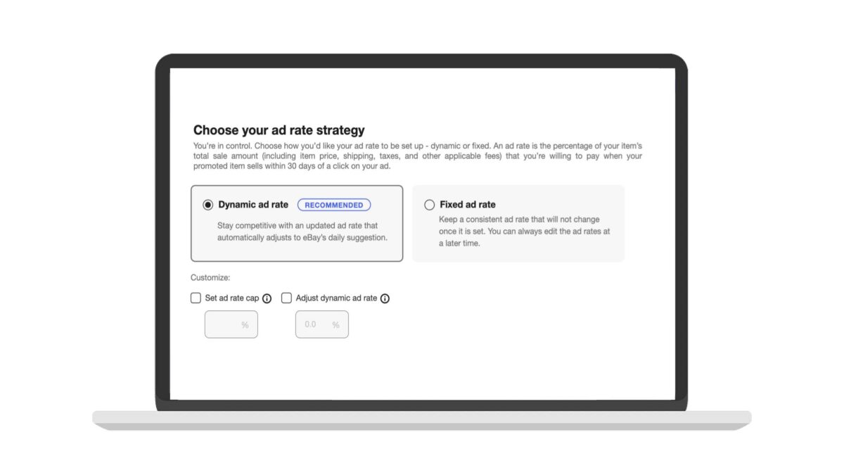 eBay Promoted Listings Standard ad rate strategy UI laptop screen