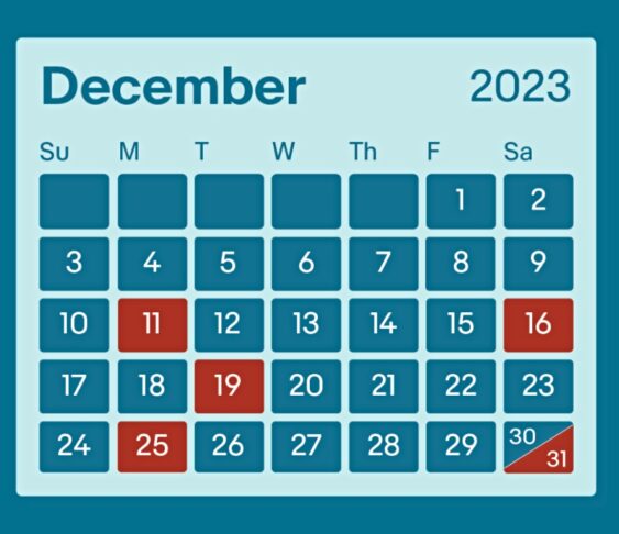 Holiday Key Dates Calendar