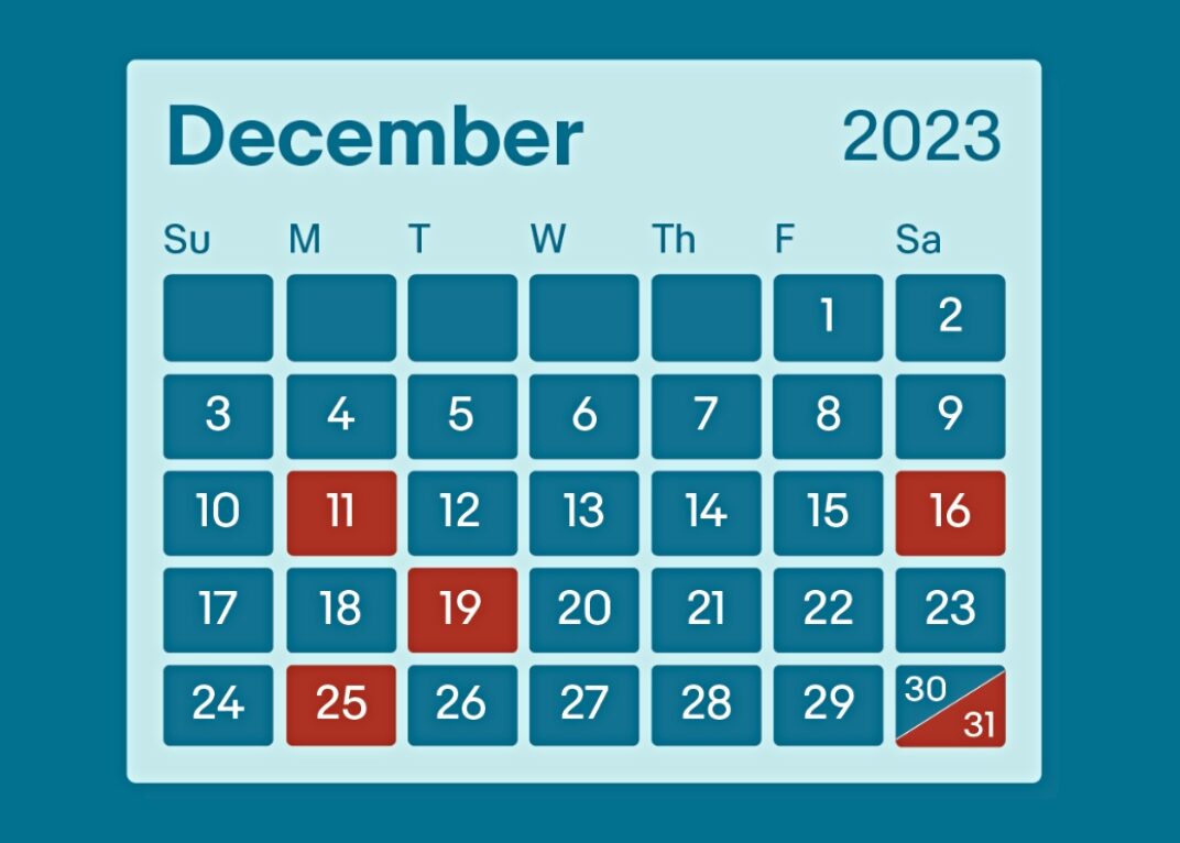 Holiday Key Dates Calendar