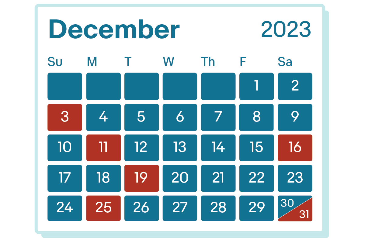 Holiday 2023 key dates December